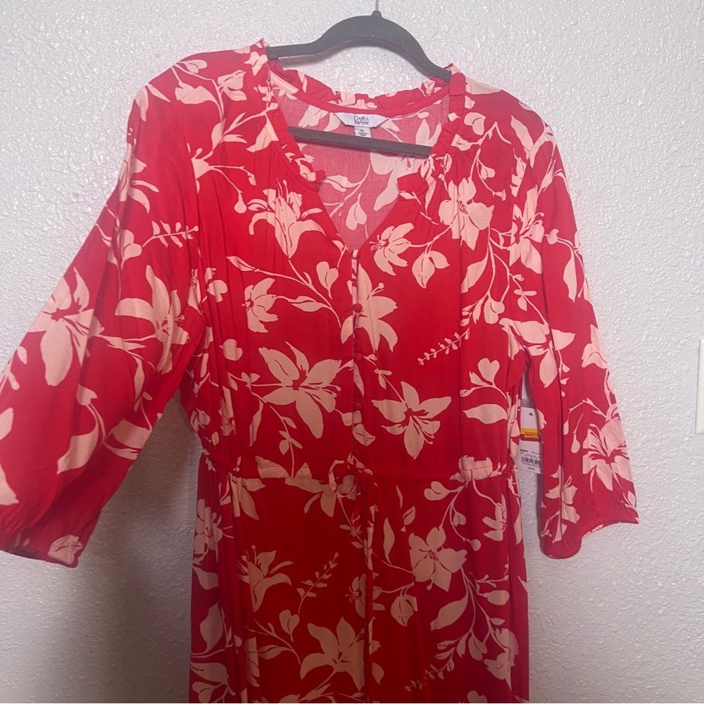 Croft & Barrow Red Floral Long Sleeve Dress - Picture 2 of 5